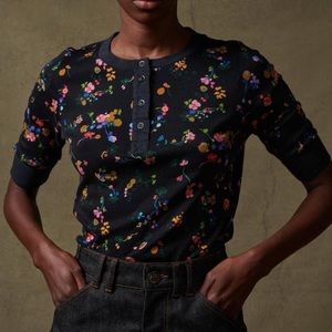 Soeur MONALISA TEE Black floral Henley t-shirt NWT